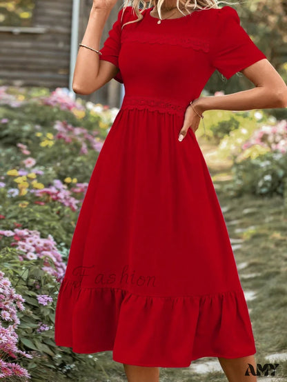 Amy Fashion - Lace Ruffle Hem Dress