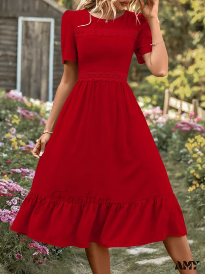 Amy Fashion - Lace Ruffle Hem Dress