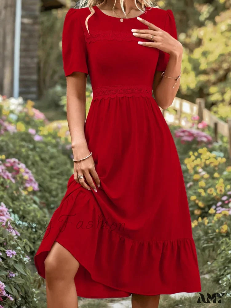Amy Fashion - Lace Ruffle Hem Dress
