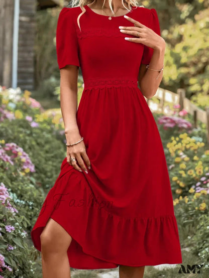 Amy Fashion - Lace Ruffle Hem Dress