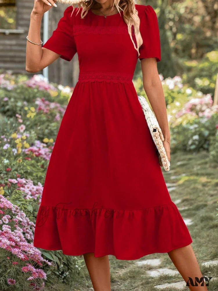Amy Fashion - Lace Ruffle Hem Dress