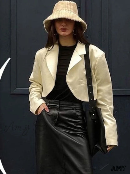 Amy Fashion - Ladies Slim Cropped Blazer Coat
