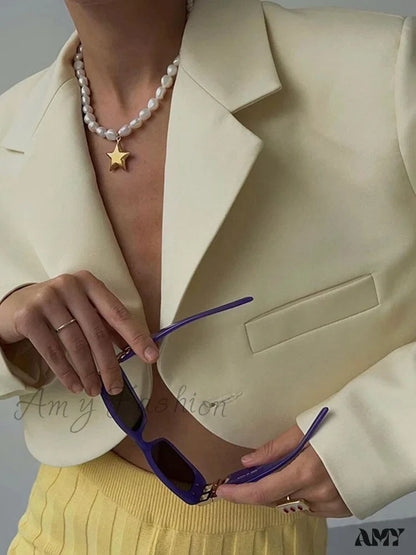 Amy Fashion - Ladies Slim Cropped Blazer Coat