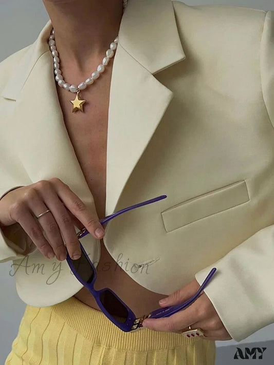 Amy Fashion - Ladies Slim Cropped Blazer Coat