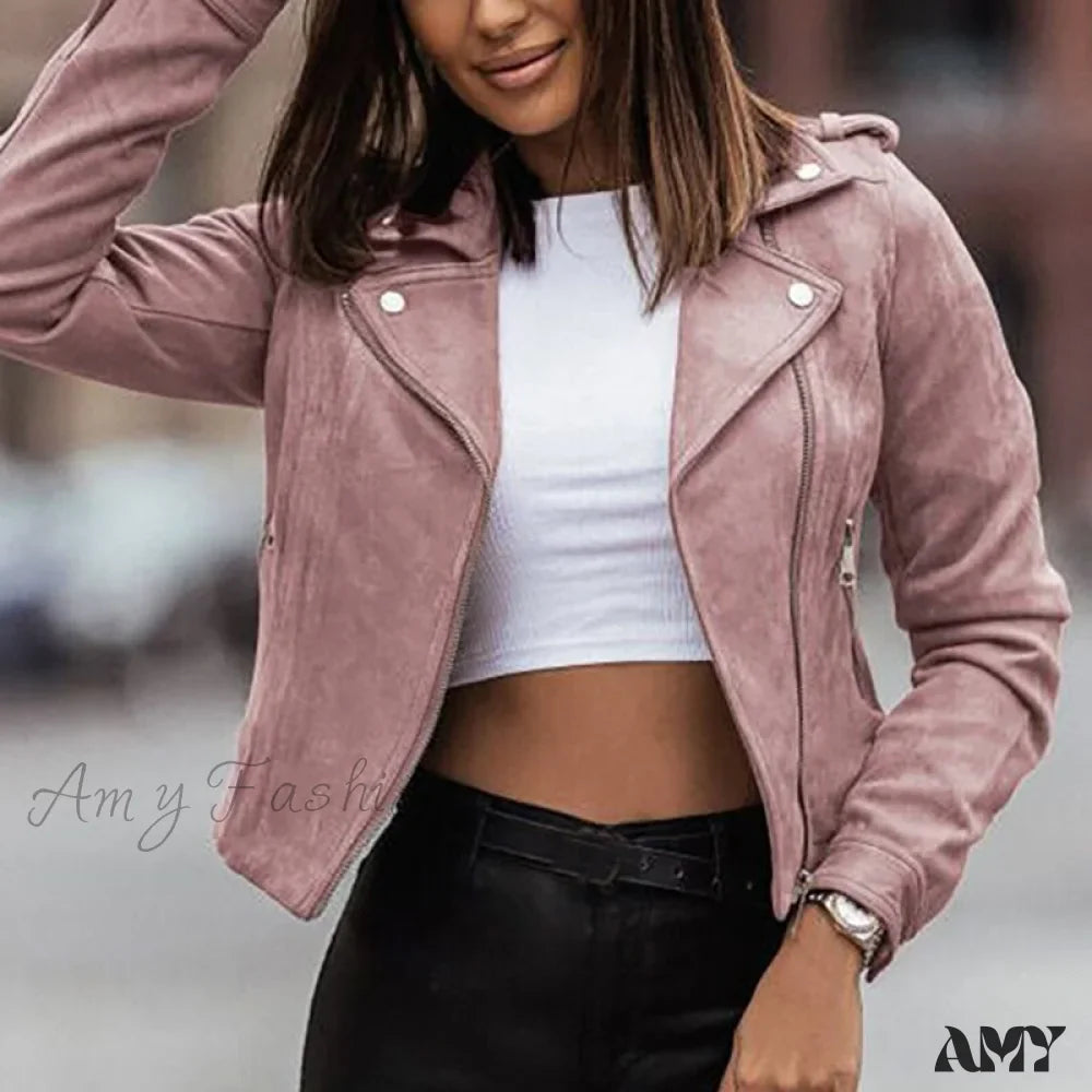 Amy Fashion - Leather Street Wear Zipper Casual Coats