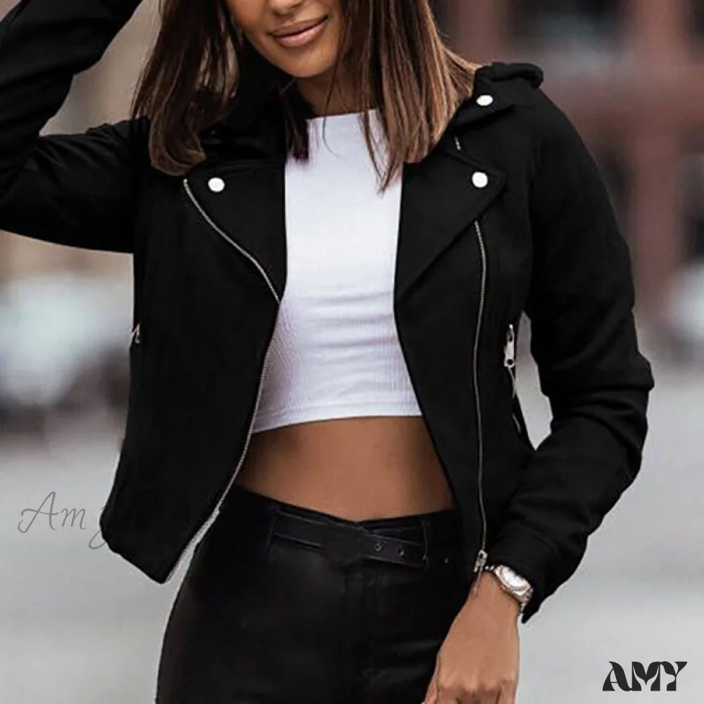 Amy Fashion - Leather Street Wear Zipper Casual Coats