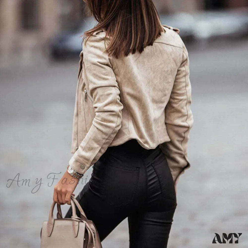 Amy Fashion - Leather Street Wear Zipper Casual Coats