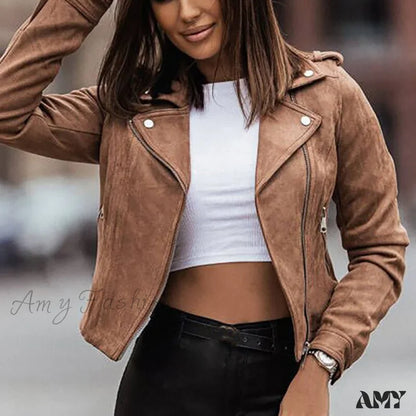 Amy Fashion - Leather Street Wear Zipper Casual Coats