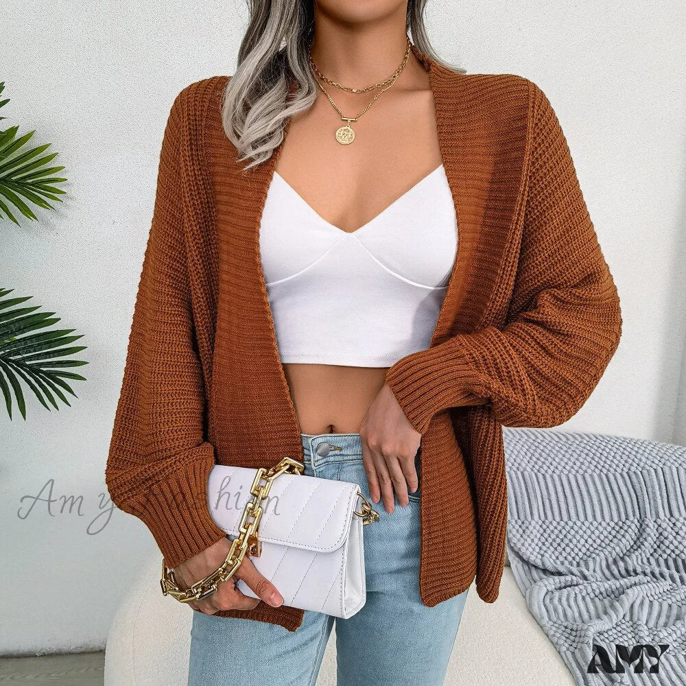 Amy Fashion - Long Sleeve Solid Color Knitted Cardigan Coat