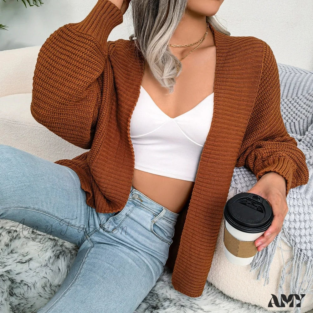 Amy Fashion - Long Sleeve Solid Color Knitted Cardigan Coat
