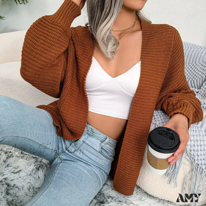 Amy Fashion - Long Sleeve Solid Color Knitted Cardigan Coat