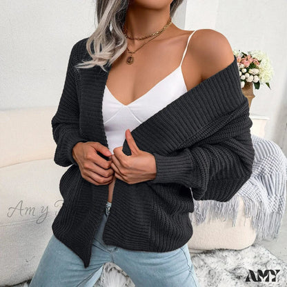 Amy Fashion - Long Sleeve Solid Color Knitted Cardigan Coat