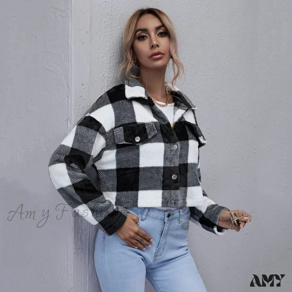 Amy Fashion - Loose Plaid Thick Coat
