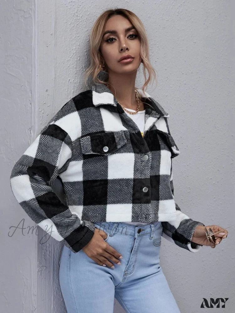 Amy Fashion - Loose Plaid Thick Coat
