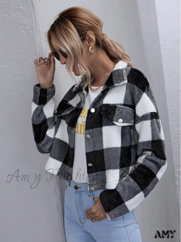 Amy Fashion - Loose Plaid Thick Coat