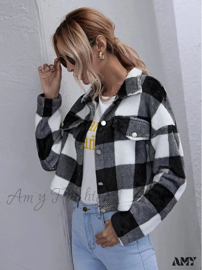 Amy Fashion - Loose Plaid Thick Coat