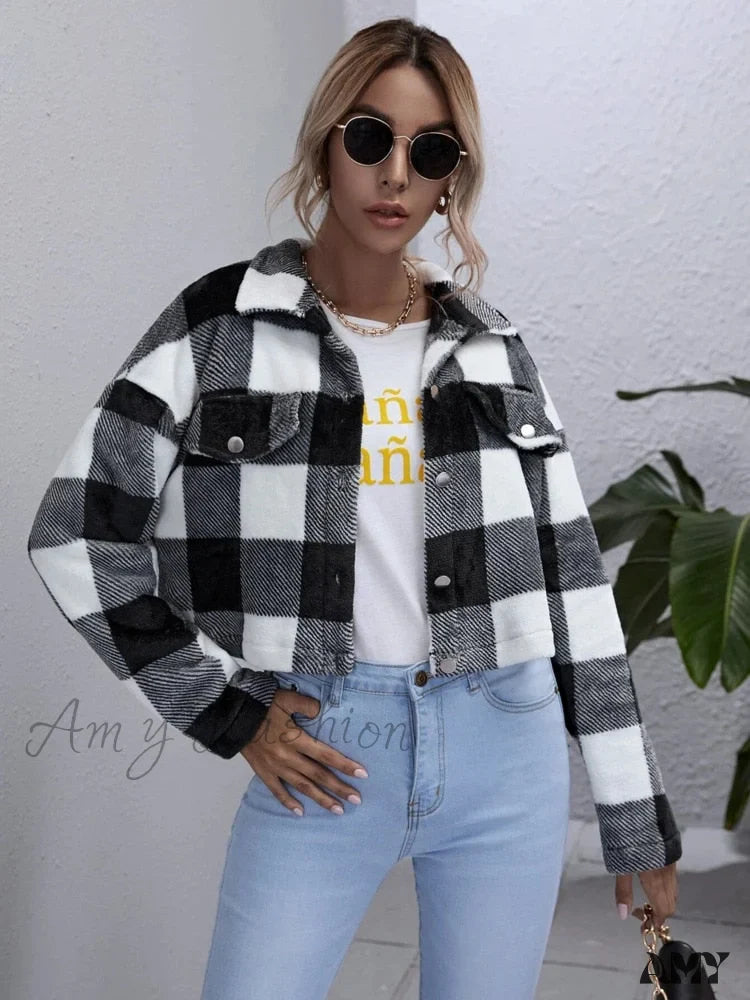 Amy Fashion - Loose Plaid Thick Coat