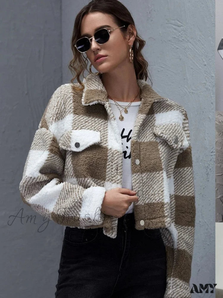 Amy Fashion - Loose Plaid Thick Coat