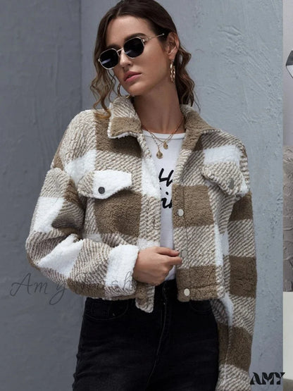 Amy Fashion - Loose Plaid Thick Coat