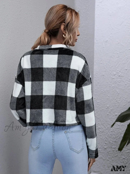 Amy Fashion - Loose Plaid Thick Coat