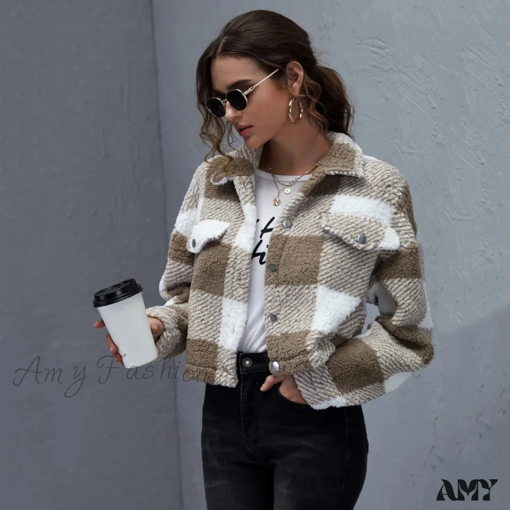 Amy Fashion - Loose Plaid Thick Coat