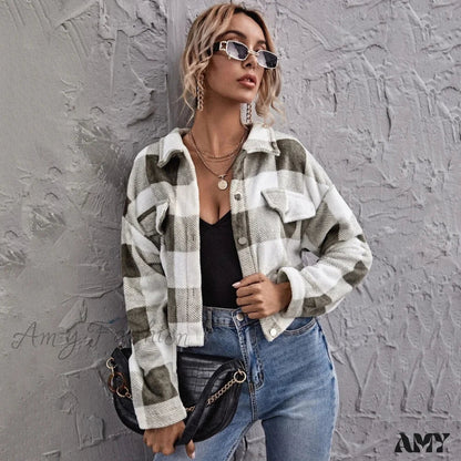 Amy Fashion - Loose Plaid Thick Coat