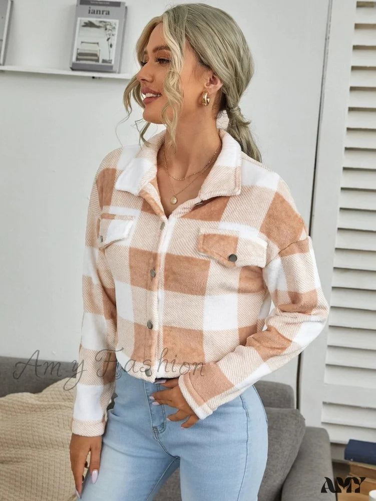 Amy Fashion - Loose Plaid Thick Coat
