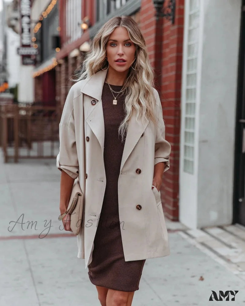 Amy Fashion - Mid Length Casual Long Sleeve Coat