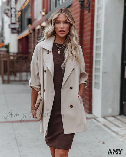 Amy Fashion - Mid Length Casual Long Sleeve Coat
