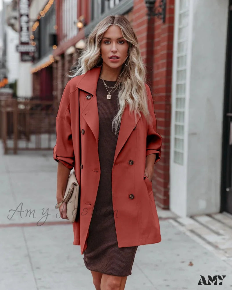 Amy Fashion - Mid Length Casual Long Sleeve Coat
