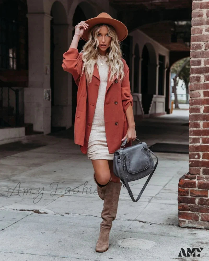 Amy Fashion - Mid Length Casual Long Sleeve Coat