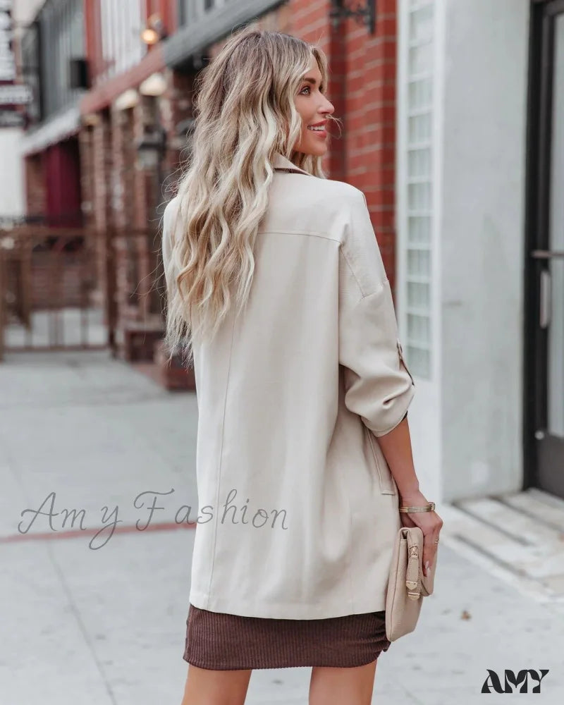 Amy Fashion - Mid Length Casual Long Sleeve Coat
