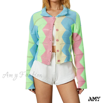 Amy Fashion - Multicolor Patchwork Sweet Girl Cardigan