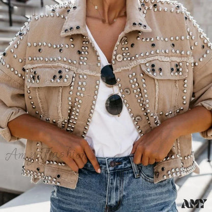 Amy Fashion - Outwear Studded Denim Coat