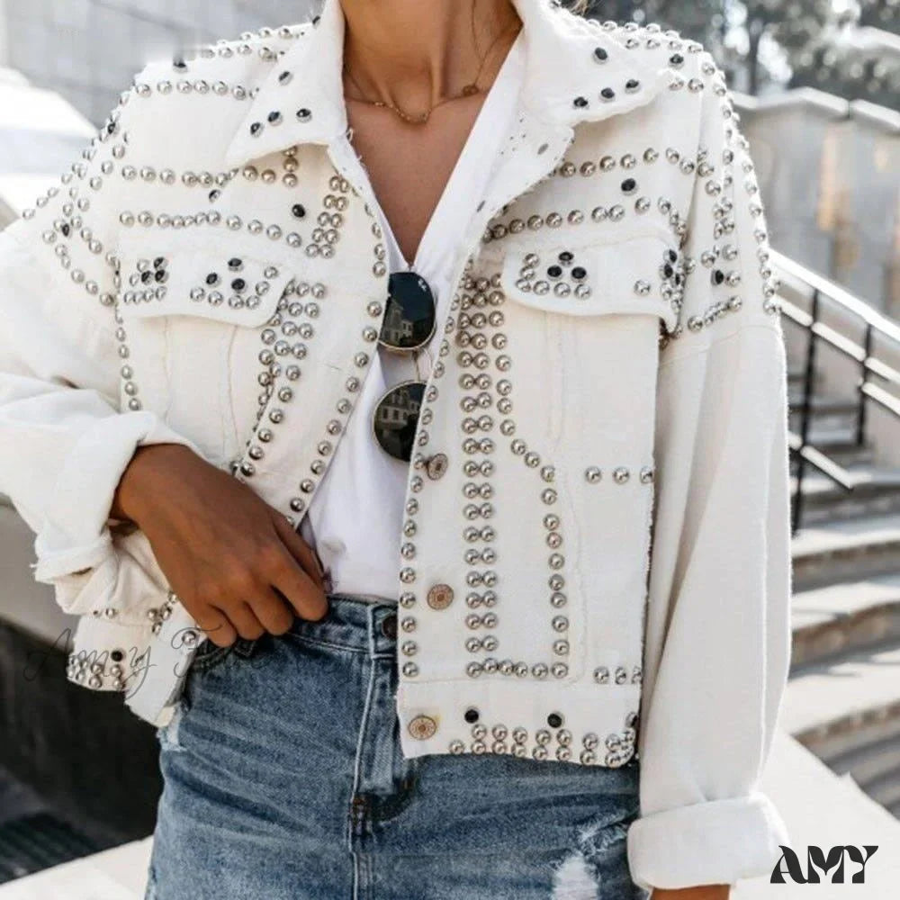 Amy Fashion - Outwear Studded Denim Coat