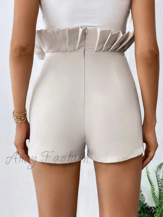 Amy Fashion - Pleated Ruffle Trim Shorts