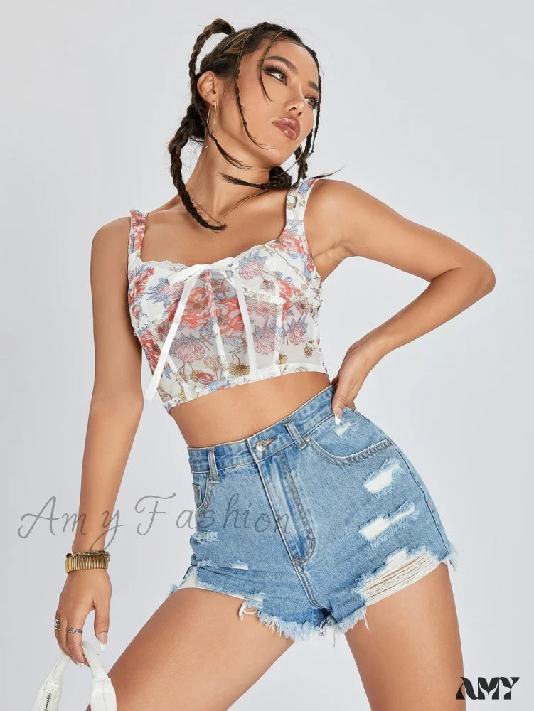Amy Fashion - Raw Hem Distressed Denim Shorts