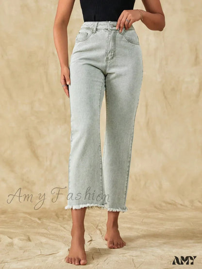 Amy Fashion - Raw Hem Straight Leg Jeans