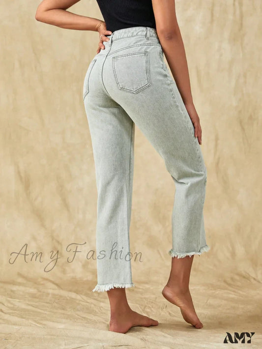 Amy Fashion - Raw Hem Straight Leg Jeans