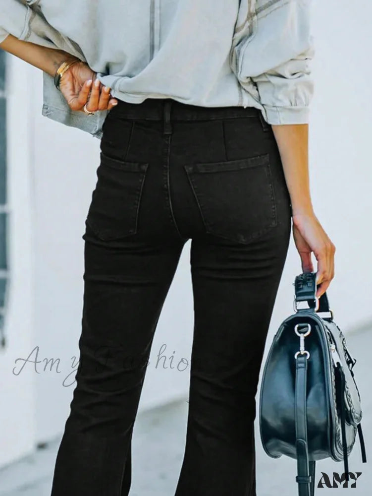 Amy Fashion - Ripped Raw Hem Flare Leg Jeans