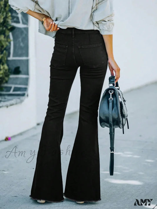 Amy Fashion - Ripped Raw Hem Flare Leg Jeans
