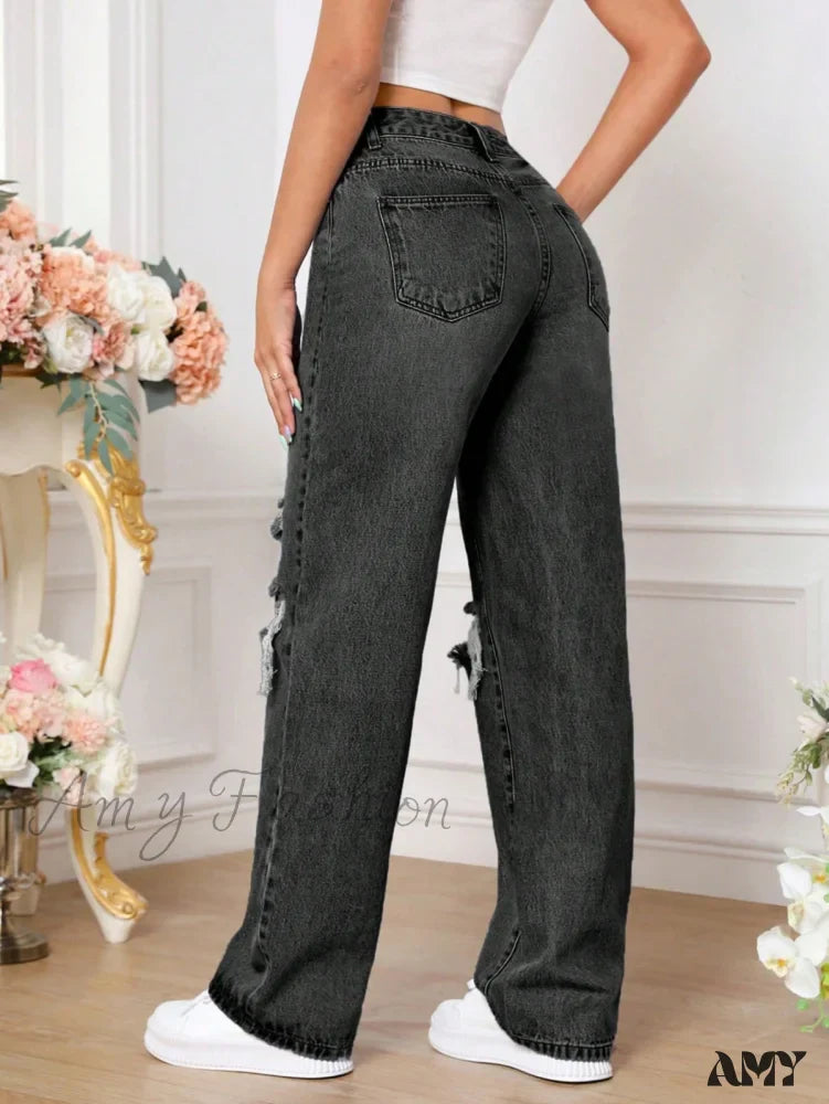 Amy Fashion - Ripped Straight Leg Jeans