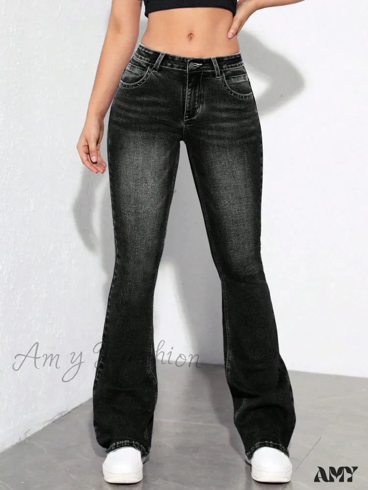 Amy Fashion - Slant Pocket Flare Leg Jeans