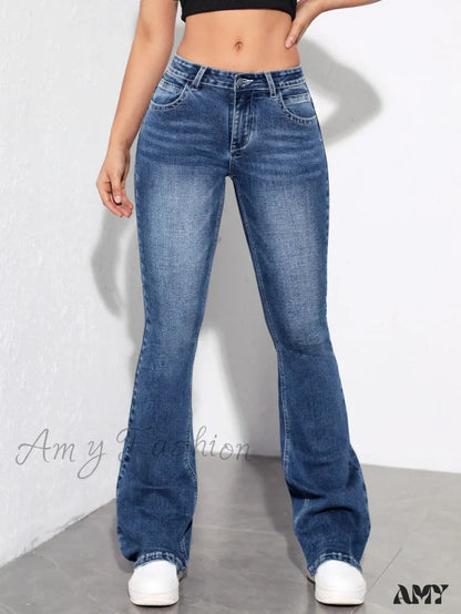 Amy Fashion - Slant Pocket Flare Leg Jeans