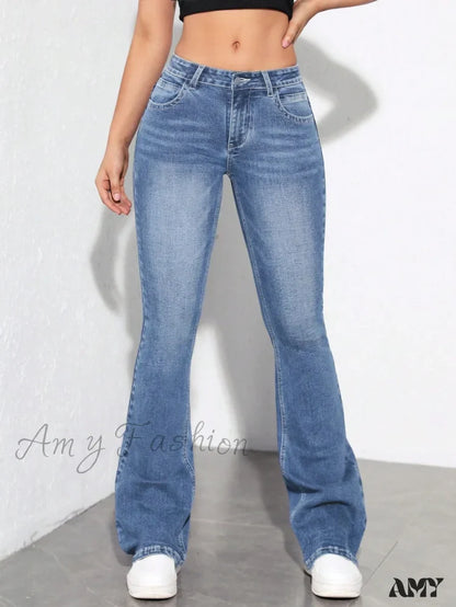 Amy Fashion - Slant Pocket Flare Leg Jeans