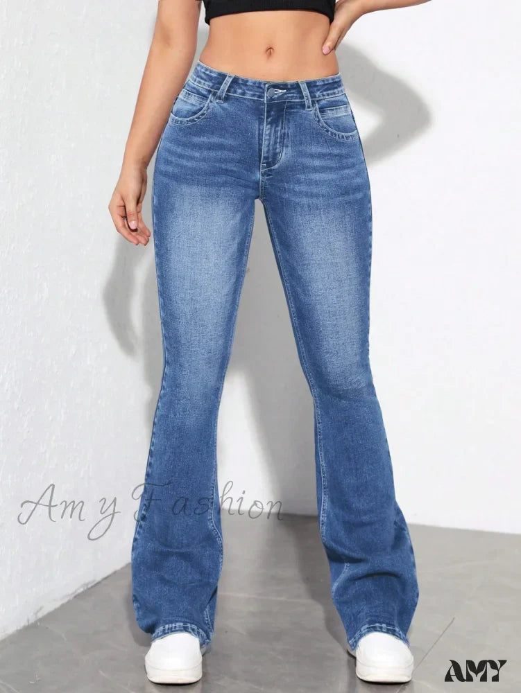 Amy Fashion - Slant Pocket Flare Leg Jeans
