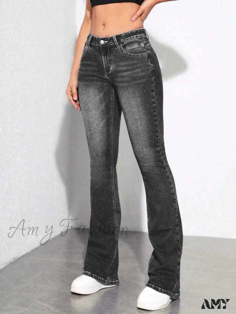 Amy Fashion - Slant Pocket Flare Leg Jeans