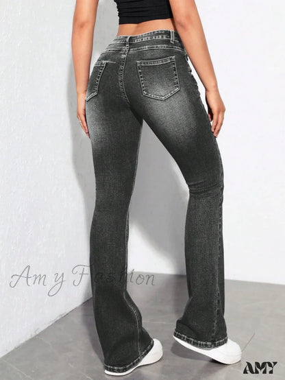 Amy Fashion - Slant Pocket Flare Leg Jeans