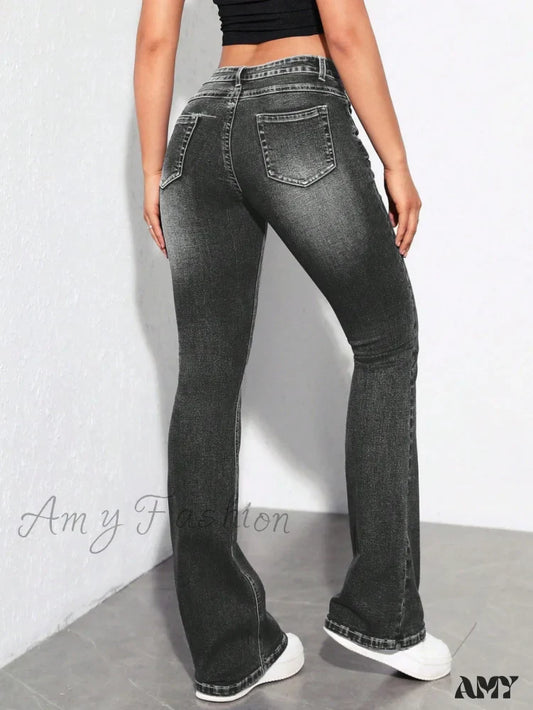 Amy Fashion - Slant Pocket Flare Leg Jeans