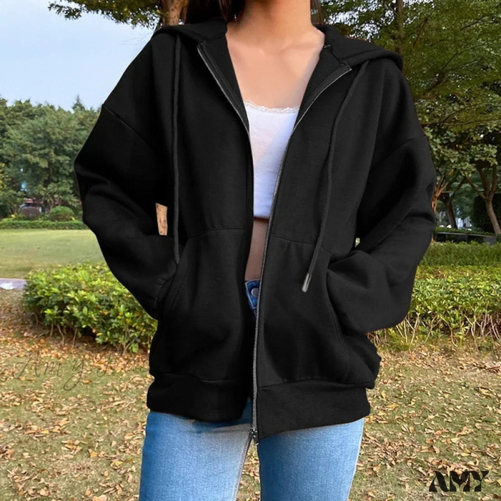 Amy Fashion - Solid Color Simple Zip-Up Coats